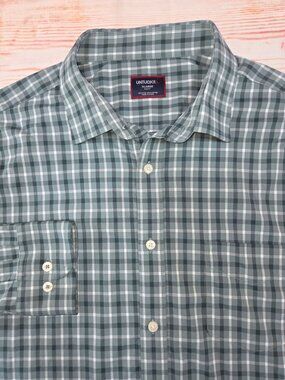 Untuckit Green Plaid Slim Fit Button-Down Shirt Size XL Nylon/Elastane